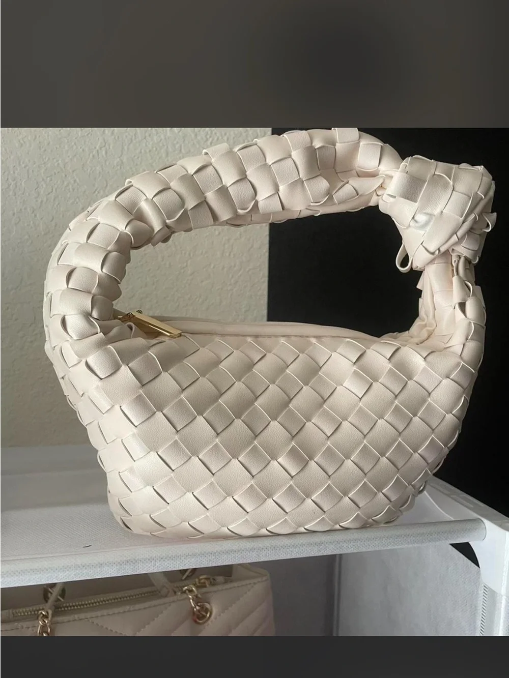 Woven faux leather off white Hobo bag.